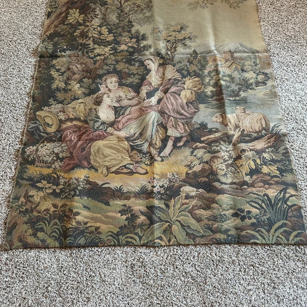 VTG Woven Wall French Tapestry Pastoral Scene Sheep Jacquard Wall‎ Art 4'X6.25'